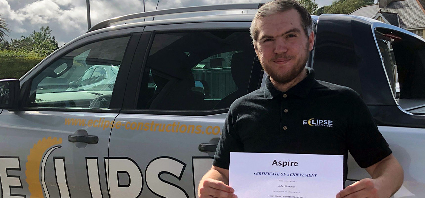 Photo: Aidan McMahon with his Aspire certificate of acheivement