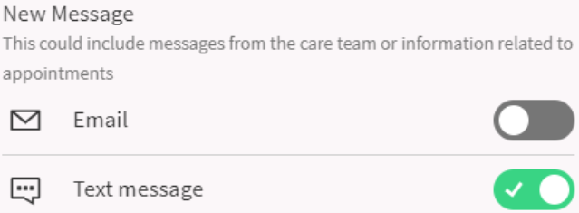 MY CARE New Message section text message on