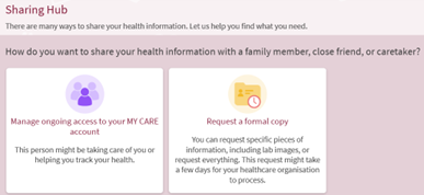 MY CARE Sharing Hub options ongoing access