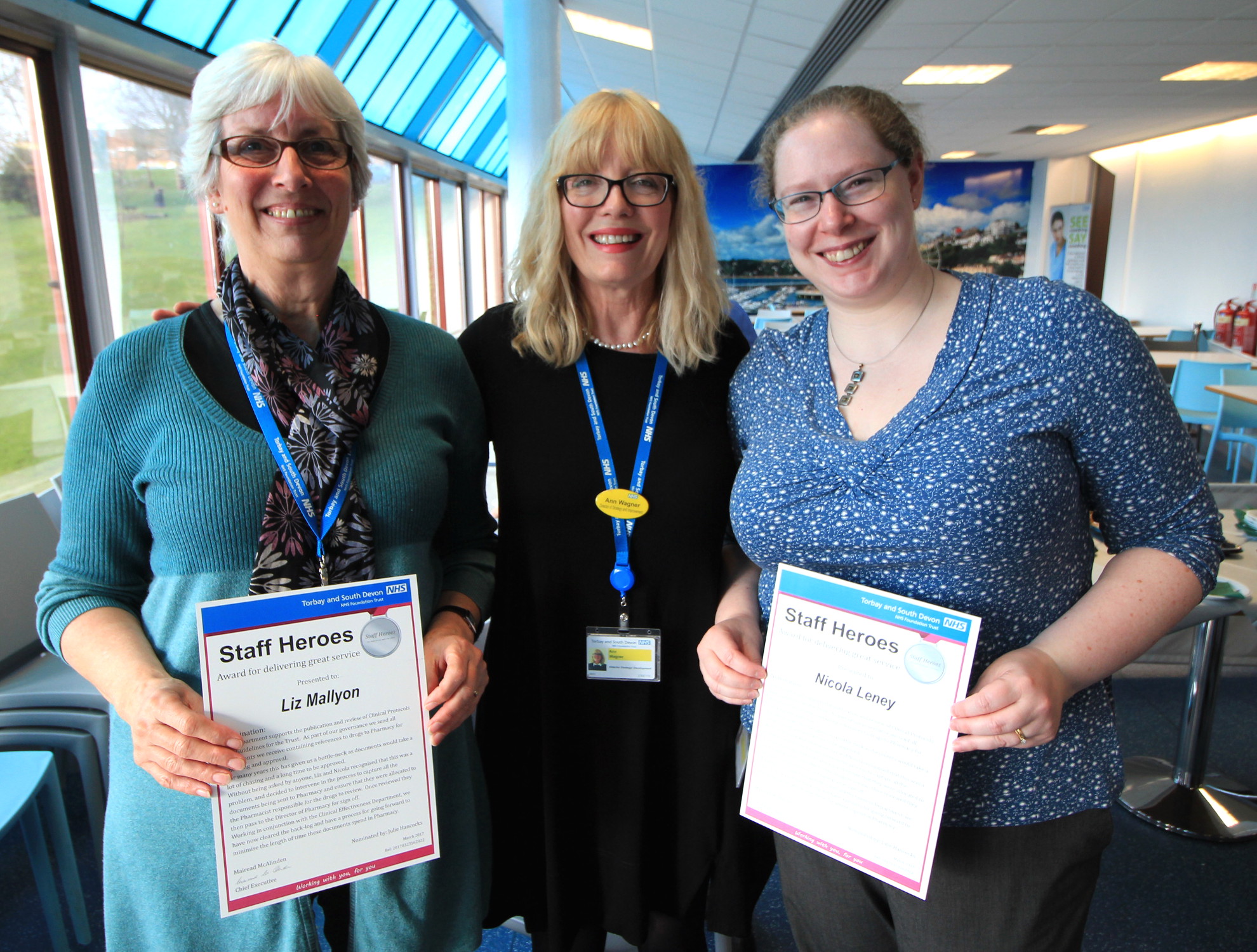 Liz Mallyon and Nicola Leney with Director of Strategy and Improvement Ann Wagner